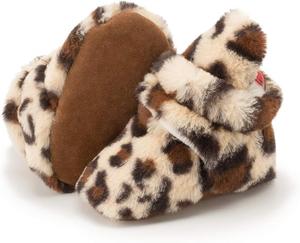 HsdsBebe Унисекс Новорожденные Детские Хлопковые Пинетки с Нескользящей Подошвой для Малышей Мальчиков и Девочек Зимние Теплые Флисовые Носочки-Обувь, D/Leopard Print Beige
