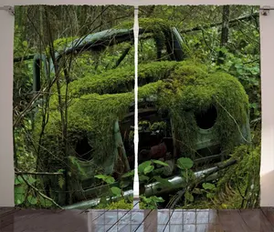 Винтажная деревенская штора ABAKUHAUS, Лес старого классического автомобиля, универсальная ленточная штора для гостиной с петлями и крючками, 280 x 175 см, оливково-зеленый Abakuhaus