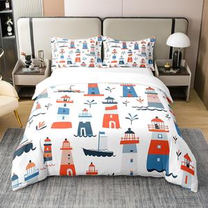 Erosebridal Комплект постельного белья Kids Sailboat с морским принтом и застежкой-молнией, Red Blue