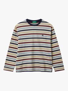 Детская хлопковая футболка с длинным рукавом в полоску Benetton, Multicolor