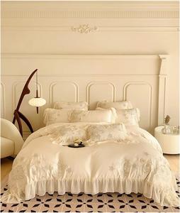 IBDRYKK Комплект постельного белья из натурального эвкалиптового лиоцелла в персиково-бежевом цвете с рюшами