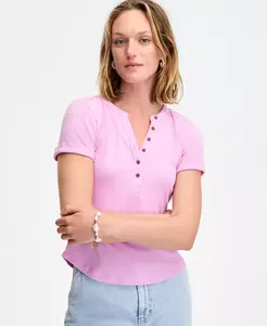 Женская футболка-хенли с рубчатым трикотажем и отворотом на манжетах On 34th, фиолетовый