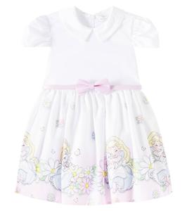 Платье Disney baby из хлопка с принтом Monnalisa, Bianco + Rosa Fairytale