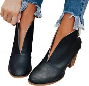 Женские ботильоны Hbeylia с V-образным вырезом, на плоской подошве, модные, повседневные, из цельной кожи, с круглым носком, массивным каблуком, короткие ботинки для женщин (коричневый, 8)