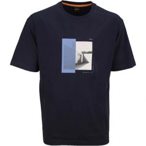 Футболка Cotton с принтом Boss Graphic HUGO BOSS, темно-синий