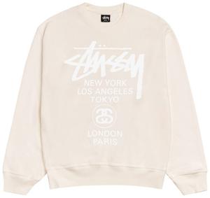 Толстовка Stussy World Tour Crew Pigment Dyed, кремовый