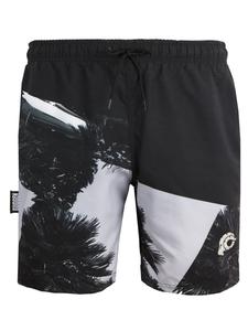 GUGGEN MOUNTAIN Плавки с пальмами в черно-белом цвете