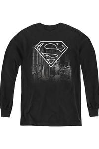 Футболка с длинным рукавом Superman Skyline для детей Gildan, черный