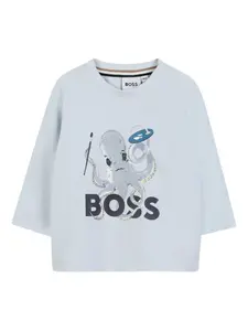 Футболка с длинными рукавами и принтом BOSS Kidswear, синий