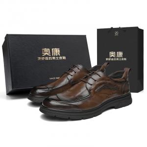 AOKANG Повседневные кожаные туфли мужские низкие черно-коричневые коричневая коробка, цвет Brown Box