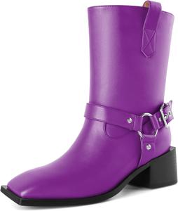 Женские ботинки Joseywade на низком каблуке 2 дюйма с молнией и металлическими пряжками, байкерские, до середины икры, размеры США 6-12, Matte Purple