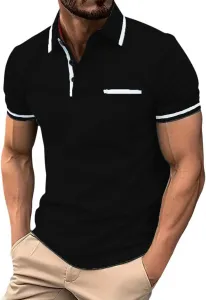 Мужская поло с карманом, короткий рукав, цветной блок, воротник, гольф, пуговицы, V-образный вырез, базовая футболка, модный приталенный крой, верх для работы