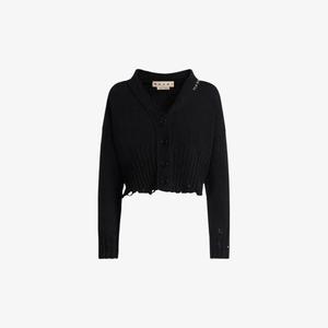 Кардиган хлопковой вязки с потертым V-образным вырезом Marni, черный