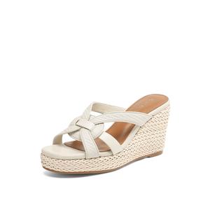 Woven Abrasion Resistant Slide Slippers Women's Rosa Bianca, Ecru (Sheepskin Lining)