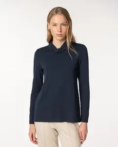 Женский свитер из гладкой вискозной пряжи с узлом на воротнике Naulover, темно-синий