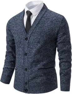 Классический кардиган с V-образным вырезом для мужчин, с пуговицами и карманами