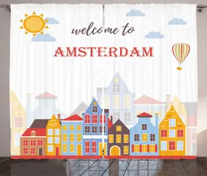 Штора ABAKUHAUS Amsterdam Rustic, Привлекающий солнечный город, присборенная штора для спальни с петлями и крючками, 280 x 225 см, земляно-желтый многоцветный Abakuhaus