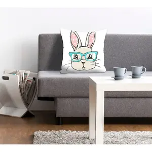 Декоративная подушка queence Leandros с кроликом в очках Queence, Türkis/grau + bedruckt