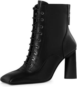 Женские модные ботильоны FOWT с квадратным носком, шнуровкой, на высоком массивном каблуке, с задней молнией, повседневные ботиночки для прогулок, размеры 4-16 US, Black