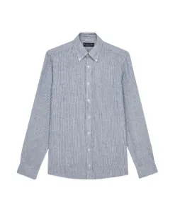 Повседневная льняная рубашка в синюю полоску Brooks Brothers, синий