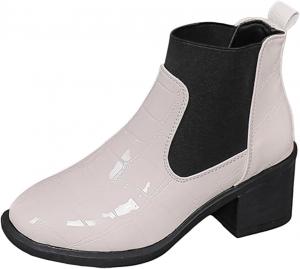 Женские челси слипоны из искусственной кожи с текстурой крокодила, массивный каблук, западные ковбойские ботинки, ретро стиль, водонепроницаемые ботинки Generic, Beige