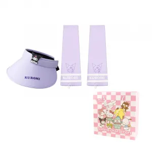 Sanrio Унисекс панама из полиамида с защитой от солнца, Kuromi Visor Sun Protection Hat+Cooling Arm Sleeves