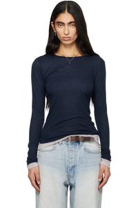 Tonywack Футболка с длинными рукавами темно-синего цвета, многослойная