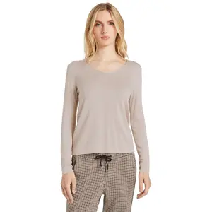 Свитер TOM TAILOR с V-образным вырезом из тонкой вязки, бежевый