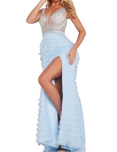 Платье с декорированным лифом в нежно-голубом цвете JOVANI