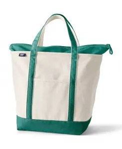 Большая натуральная холщовая сумка-шоппер с пятью карманами и верхней молнией Lands' End, зеленый