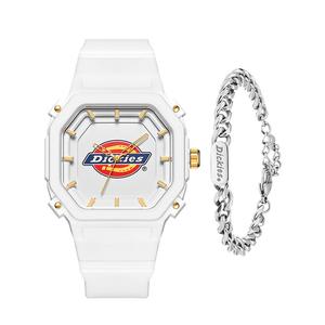 Наручные часы Quartz механизм белый циферблат унисекс коробка с браслетом Cuban Dickies