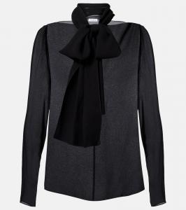 Блузка с прозрачным воротником-галстуком Alaïa, Noir Alaia