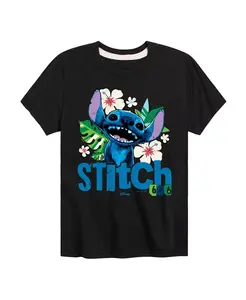 Футболка с принтом "Lilo & Stitch: Живое действие" и цветами для мальчиков больших размеров, черный