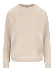 Ребристый свитер с круглым вырезом Brunello Cucinelli, нейтральный
