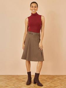 Юбка с поясом и плиссировкой длиной до колена Yumi, Brown