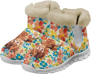 Зимние ботинки Chaqlin Sunflower с подсолнухом, женские укороченные противоскользящие сапоги с плоским каблуком, теплые, устойчивые к холоду, для улицы, Colorful Floral Highland Cow