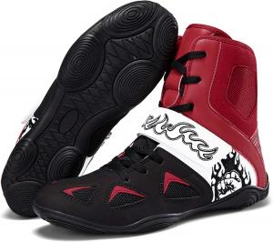 Профессиональные боксерские ботинки для мужчин и женщин, для соревнований, тренировок, борьбы, легкие, нескользящие, высокие, спортивные, фитнес-ботинки, обувь для тяжелой атлетики и тхэквондо Generic, красный