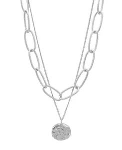 Многослойное ожерелье из серебряной овальной цепочки с кулоном в виде монеты Adornia, silver