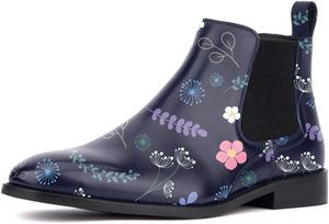 Женские ботильоны Zszszsu с круглым носком, низким массивным каблуком, короткой голенью, удобные ботинки Челси без застежки для вечеринок, свиданий и повседневной носки, размеры US 4-16, Cute Flowers And Leaves Print