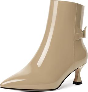 Женские лакированные свадебные туфли MODENCOCO с бантом, молнией, заостренным носком, каблук-купидон, высокие ботильоны 5 см, Beige