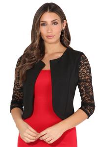 Укороченное вечернее платье с длинными кружевными рукавами KRISP, черный