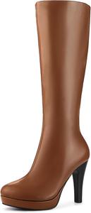 Женские высокие сапоги Allegra K с массивным каблуком, круглым носком и платформой, Brown