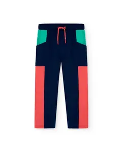 Детские спортивные штаны из велюра с эластичным поясом Boboli, темно-синий/оранжевый