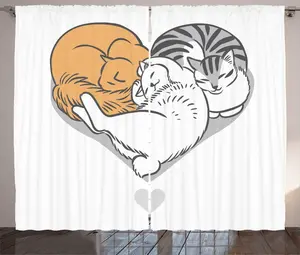 Штора ABAKUHAUS Cat Lover в деревенском стиле, с изображением котят, лежанка для кошечки, универсальная, с петлями и крючками, для гостиной, 280 x 225 см, цвет абрикосовый, белый, серый Abakuhaus