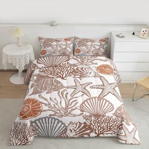 Erosebridal Комплект постельного белья Underwater World с принтом морских животных и кораллов для детей, Brown Grey