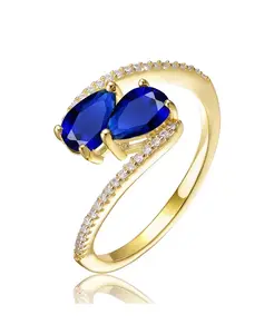 Обручальное кольцо из стерлингового серебра с покрытием из 14-каратного золота и двойными кубическими циркониями Genevive, blue