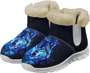Женские зимние ботинки chaqlin Wolf Snow, высокие до щиколотки, модные, с мягким флисовым утеплителем, уютные с плоским каблуком, легкие, повседневные, для работы, прогулок и походов, Bling Blue Wolf Head Watercolor