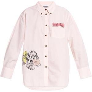 Рубашка с полосками и принтом щенка GANNI, оранжевый