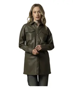 Стильная длинная кожаная куртка Kocca, зеленый