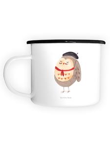 Эмалированная кружка XL Сова Франция без слов, белый цвет Mr. & Mrs. Panda
